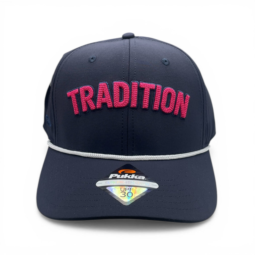 Fuchsia TRADITION on Navy Hat