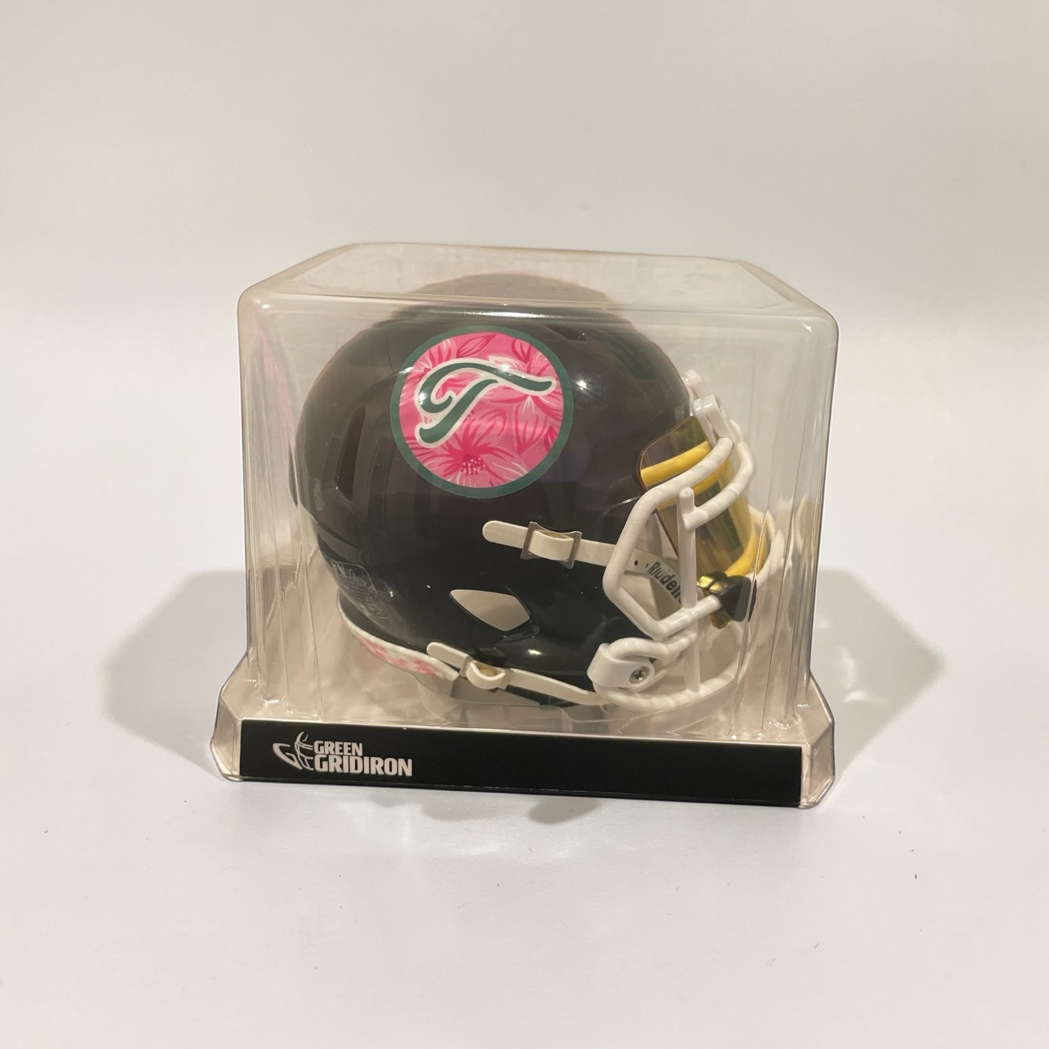 Azalea dark green and pink Green Gridiron mini helmet