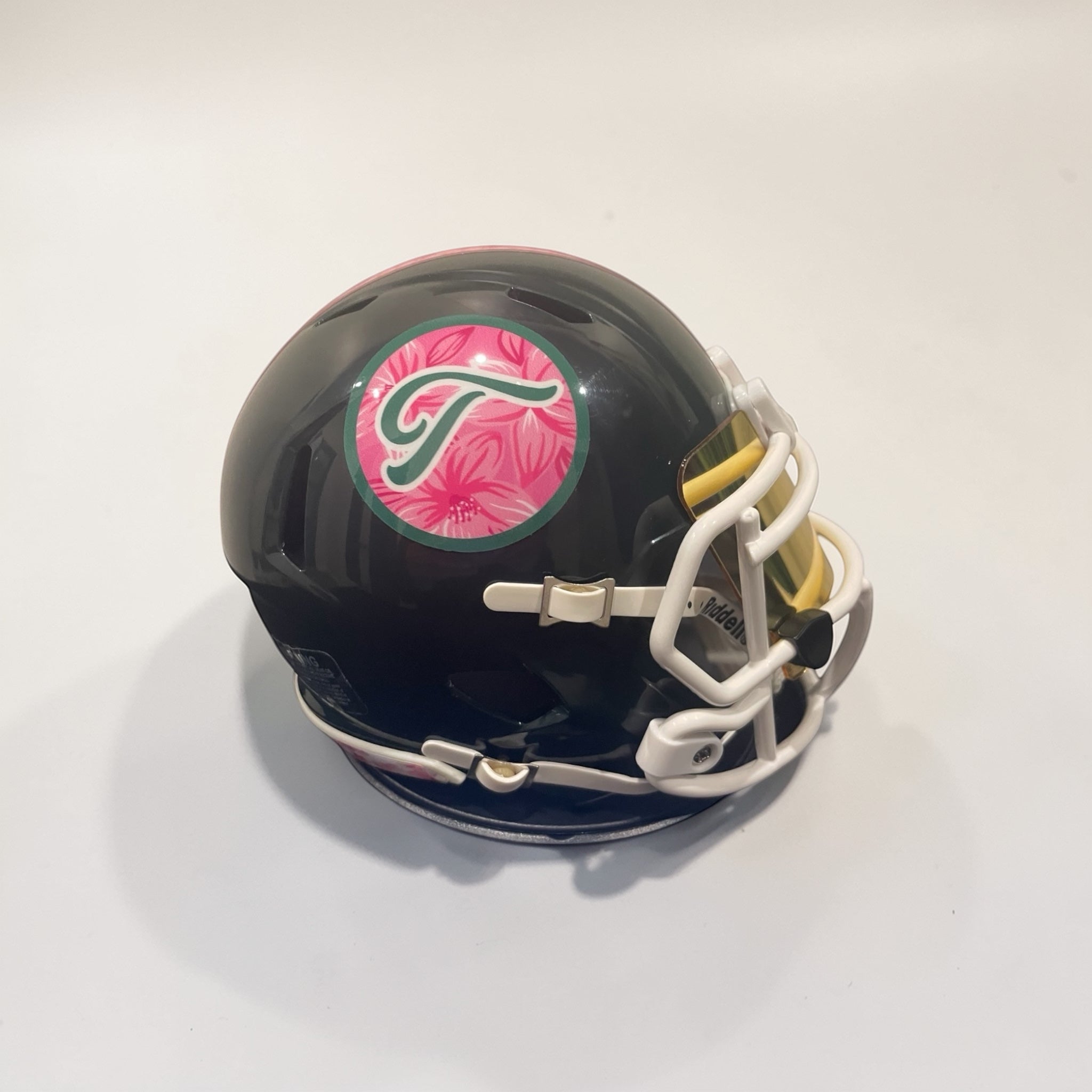 Azalea dark green and pink Green Gridiron mini helmet
