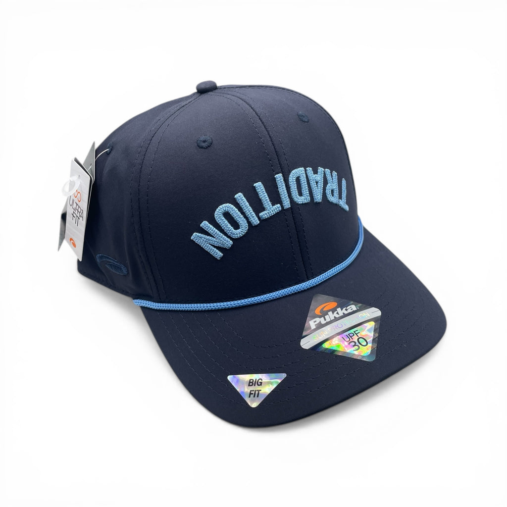 Upside Down Carolina Blue TRADITION on Navy Hat Big Fit