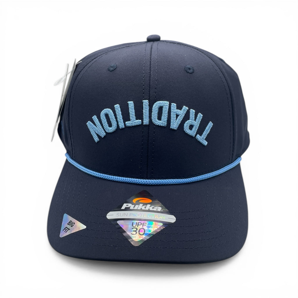 Upside Down Carolina Blue TRADITION on Navy Hat Big Fit